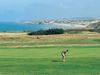 Frankrijk Noordfrankrijk Golfbaan Wimereux Green Hole7 Golfer Kust